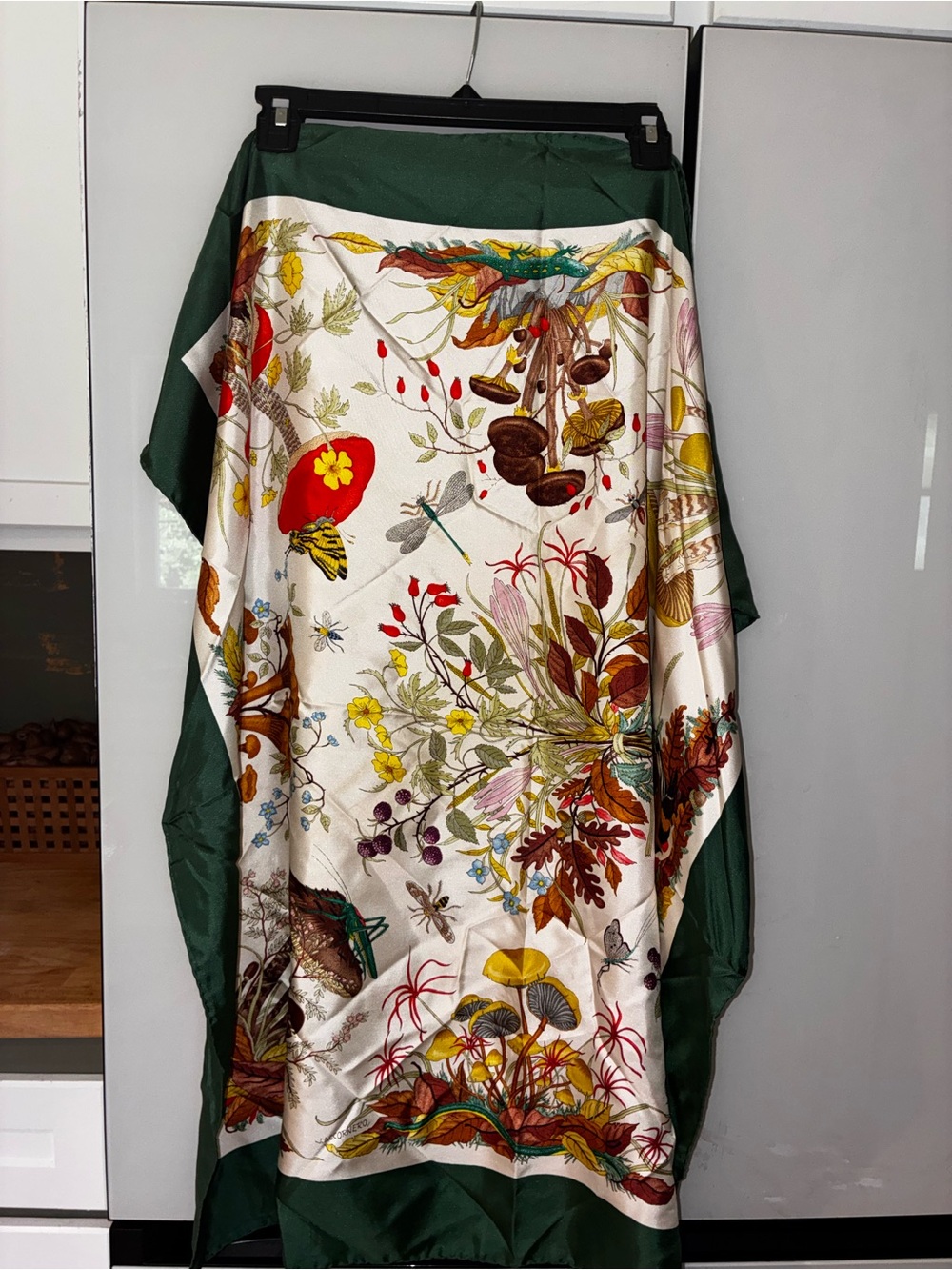 1960’s vintage Gucci Green Botanical Print Silk Scarf, xl 34”